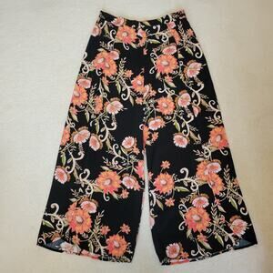 Xhilaration Sz M Wide Leg Slit Stretch Waist Floral Boho Hippie Loose Pants